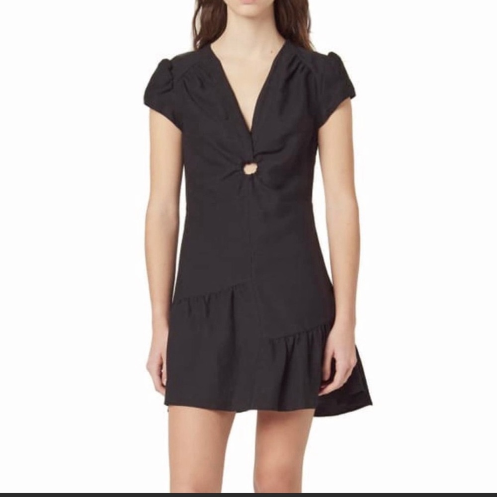 Sandro Cut Out Flared Cotton Linen Blend Dress